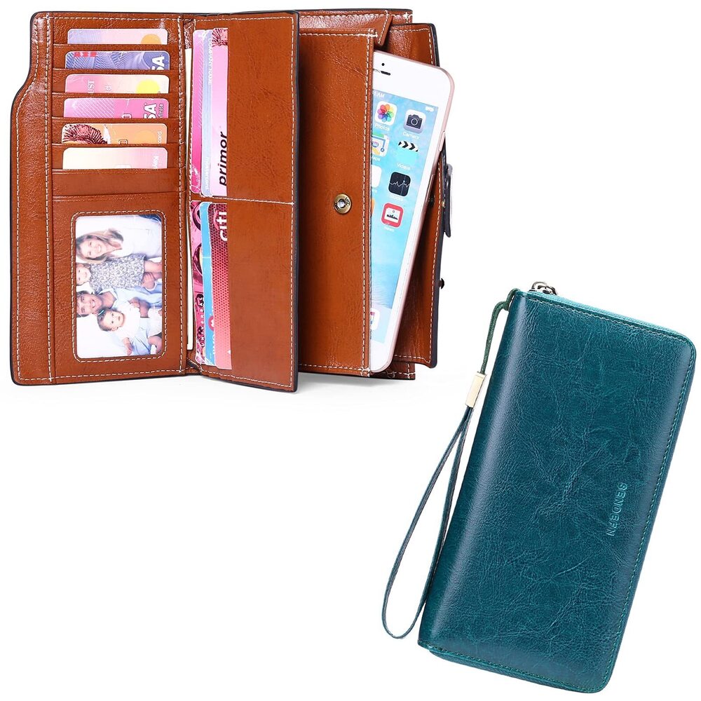 8179 Leather Wallets RFID Blocking Zip Around Credit Card Holder